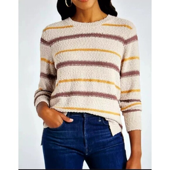 MASON & BELLE Stitch Fix Ellie Textured Sweater XXL Striped Cream Brown NWT B49 - Picture 1 of 6